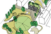 LOGIK & CO- Illustrationer af tagpark og altaner på medborgerhuset Folkets Hus 